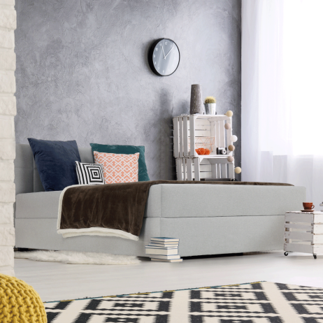 Boxpringová postel 140x200, světle šedá, FERATA KOMFORT