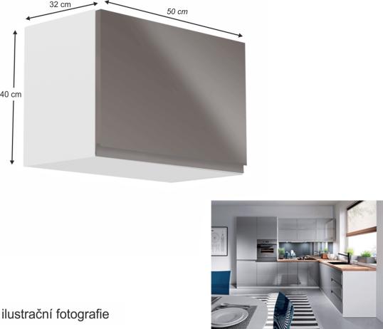 Horní skříňka, bílá / šedý extra vysoký lesk, AURORA G50K