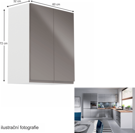 Horní skříňka, bílá / šedý extra vysoký lesk, AURORA G602F