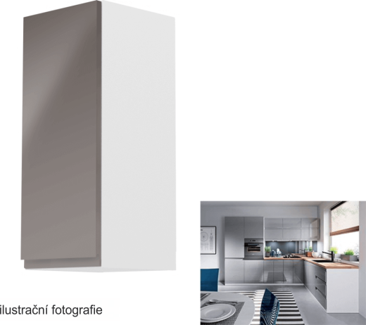 Horní skříňka, bílá / šedý extra vysoký lesk, levá, AURORA G30