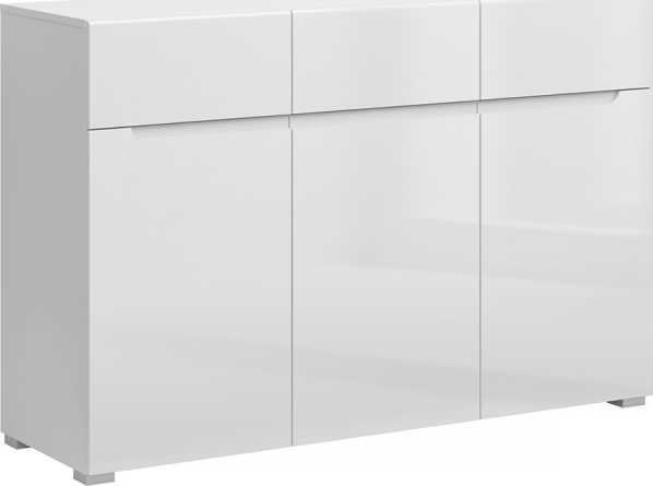 Komoda JOLK 3D3S, bílá/bílý vysoký lesk HG
