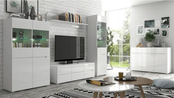 Komoda JOLK 3D3S, bílá/bílý vysoký lesk HG