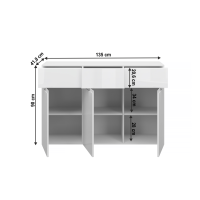 Komoda JOLK 3D3S, bílá/bílý vysoký lesk HG