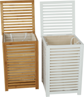 Koš na prádlo, lakovaný bambus/bílá/béžová, BASKET