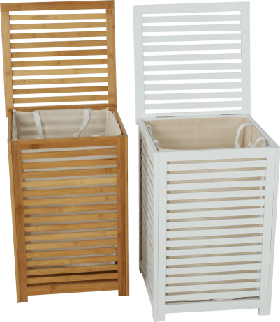 Koš na prádlo, lakovaný bambus/bílá/béžová, BASKET