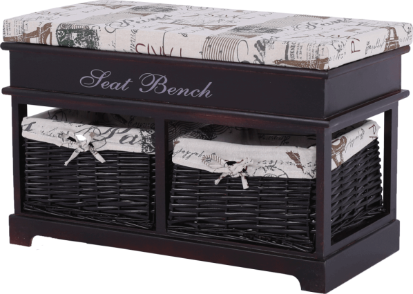 Dřevěná lavice s polštářem SEAT BENCH 3 NEW, tmavěhnědá/béžová