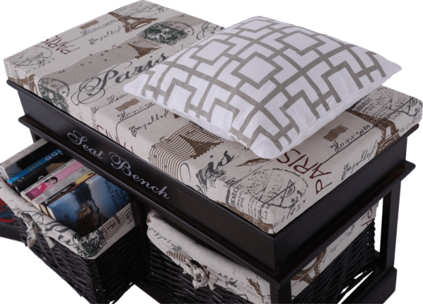 Dřevěná lavice s polštářem SEAT BENCH 3 NEW, tmavěhnědá/béžová