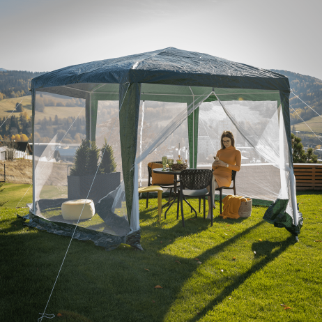 Stanový altán do zahrady, 3,9x2,5x3,9m, zelená / bílá, RINGE TYP 1 + 6 bočních stran