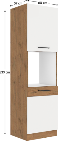 Vysoká skříňka VEGA 60 DP-210 2F na vestavnou troubu, dub lancelot / bílá extra vysoký lesk HG