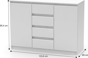 2 dveřová komoda se 4 šuplíky, bílá, HANY NEW 010