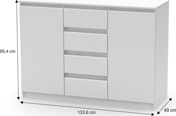2 dveřová komoda se 4 šuplíky, bílá, HANY NEW 010
