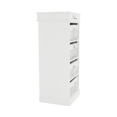 Dřevěná komoda BLANCO, 4 košíky, bílá