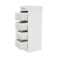 Dřevěná komoda BLANCO, 4 košíky, bílá