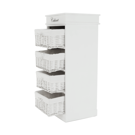Dřevěná komoda BLANCO, 4 košíky, bílá