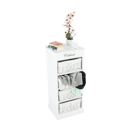 Dřevěná komoda BLANCO, 4 košíky, bílá