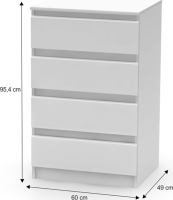 4 šuplíková komoda, bílá, HANY NEW 014