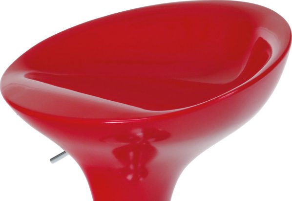 Barová židle, červený plast, chromová podnož, výškově nastavitelná