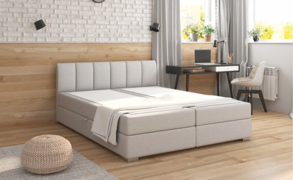Boxpringová postel 160x200, světle šedá, RIANA KOMFORT