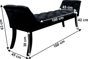 Designová lavice, černá Velvet látka / kaučukové dřevo, Hemy
