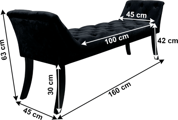 Designová lavice, černá Velvet látka / kaučukové dřevo, Hemy