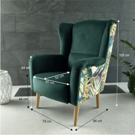 Designové křeslo BELEK, látka smaragdová / vzor Jungle