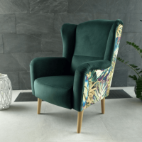 Designové křeslo BELEK, látka smaragdová / vzor Jungle
