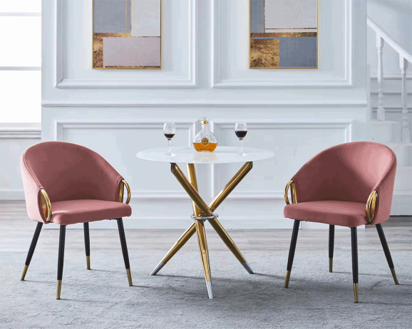 Designové křeslo, růžová velvet látka / gold chrom zlatý, DONKO