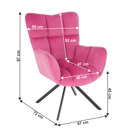 Designové otočné křeslo KOMODO, růžová Velvet látka / černá