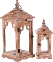 Dřevěná lucerna LD-0338, sada 2 ks