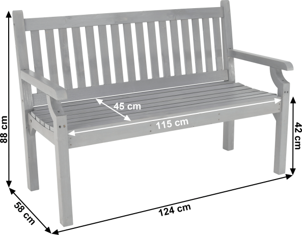 Dřevěná zahradní lavička KOLNA, šedá, 124 cm
