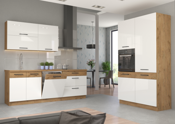 Dvířka VEGA ZM 570x446 na vestavnou myčku nádobí, dub lancelot / bílá extra vysoký lesk HG