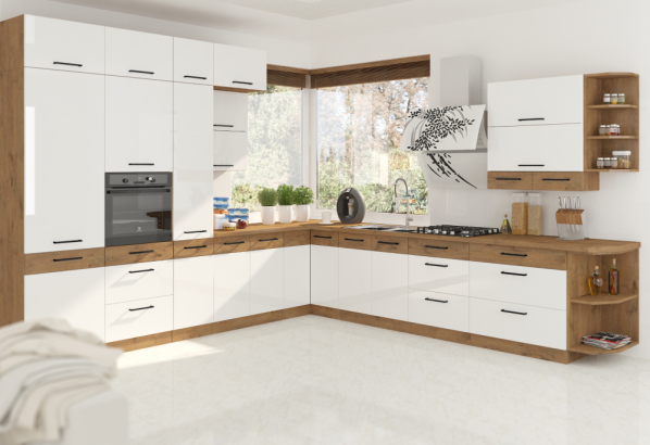 Dvířka VEGA ZM 570x446 na vestavnou myčku nádobí, dub lancelot / bílá extra vysoký lesk HG