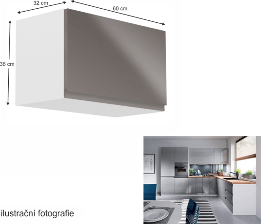 Horní skříňka, bílá / šedý extra vysoký lesk, AURORA G60KN
