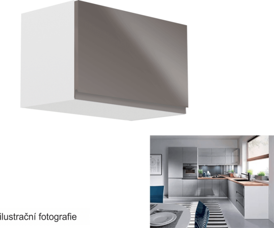 Horní skříňka, bílá / šedý extra vysoký lesk, AURORA G60KN