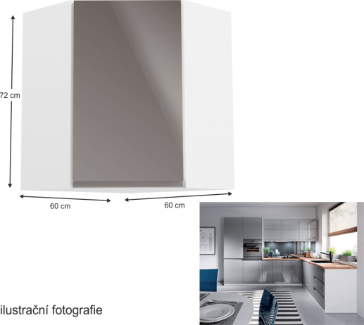 Horní skříňka, bílá / šedý extra vysoký lesk, AURORA G60N