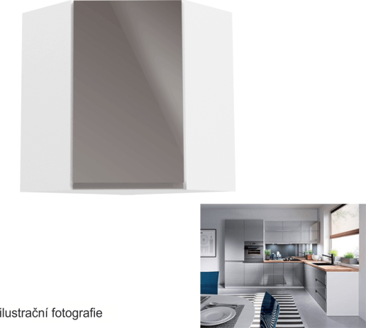 Horní skříňka, bílá / šedý extra vysoký lesk, AURORA G60N