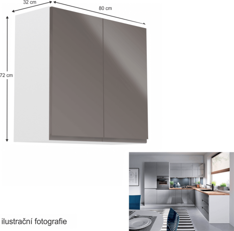 Horní skříňka, bílá / šedý extra vysoký lesk, AURORA G80