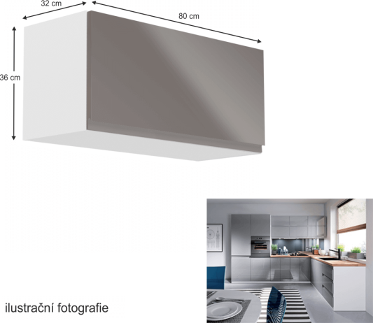Horní skříňka, bílá / šedý extra vysoký lesk, AURORA G80K