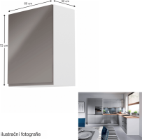 Horní skříňka, bílá / šedý extra vysoký lesk, levá, AURORA G601F