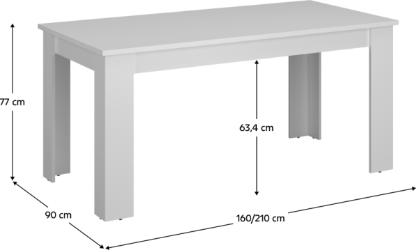 Jídelní rozkládací stůl, bílá, 160-210x90, ERODIN