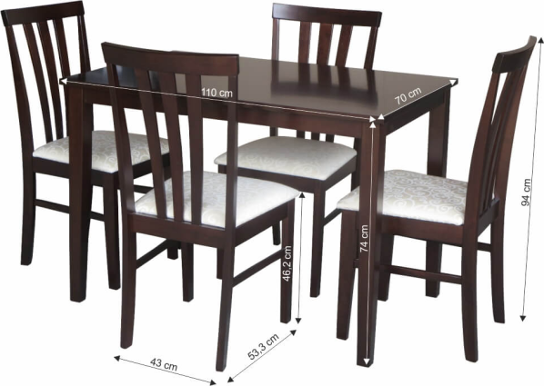 Jídelní set, wenge / látka krémová, LESLIE NEW 1 + 4