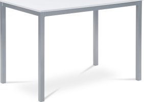 Jídelní stůl 110x70x75 cm, deska MDF, bílá barva, kovová podnož, střbrný lak