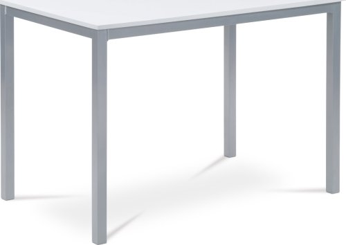 Jídelní stůl 110x70x75 cm, deska MDF, bílá barva, kovová podnož, střbrný lak
