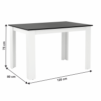Jídelní stůl 120x80, DTD laminovaná / ABS hrany, Bílá / Černá, KRAZ