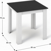 Jídelní stůl 80x80, DTD laminovaná / ABS hrany, Bílá / Černá, KRAZ