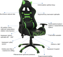 Kancelářské/herní křeslo, černá/zelená, BILGI