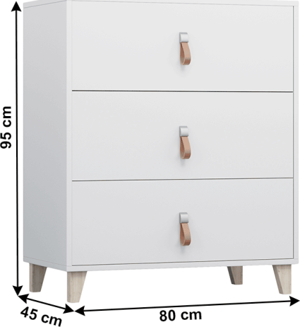 Komoda, bílá, ABS hrany, FIERA 3S