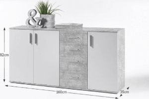 Komoda POPPY 3, bílá / beton