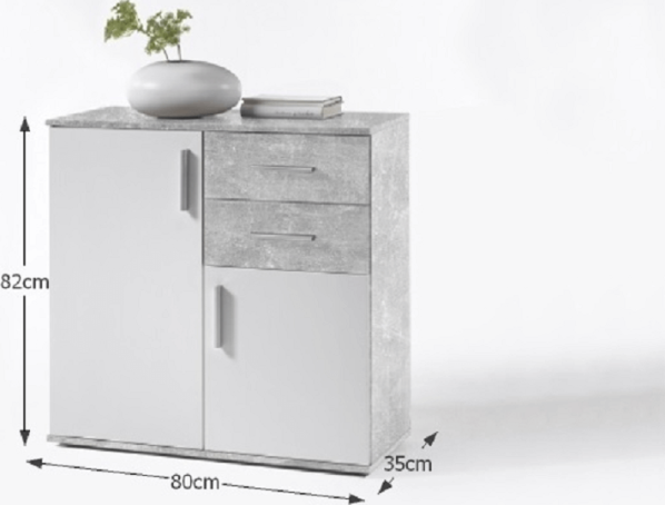 Komoda POPPY 4, bílá / beton