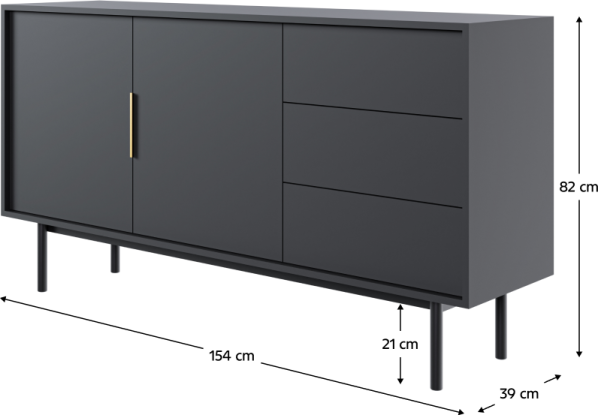 Komoda VIVALA 2D3S černá/zlatá